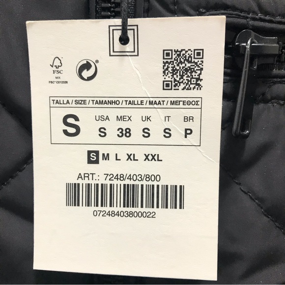 Zara mens black quilted bomber jacket size Small - Picture 6 of 10
